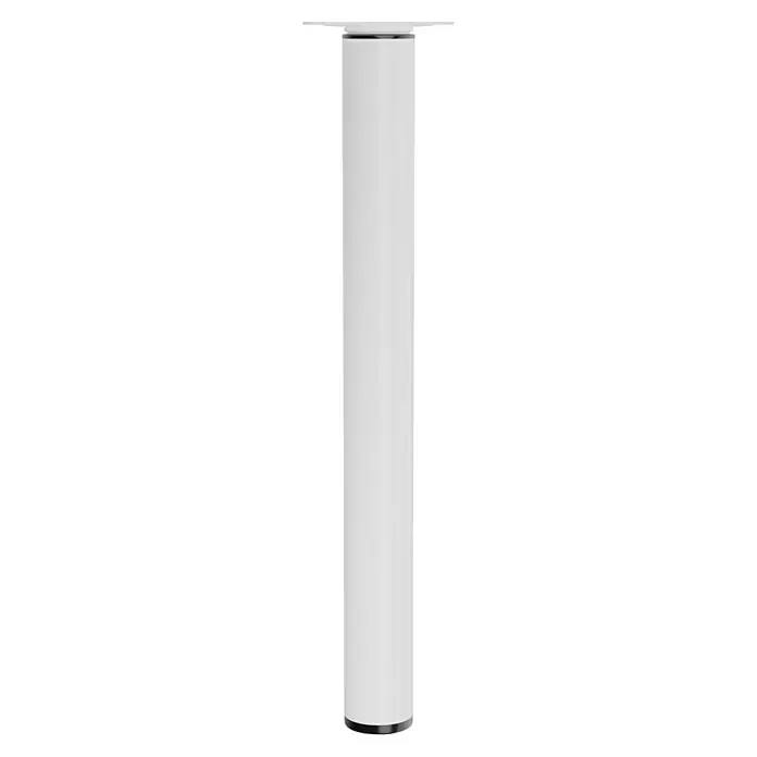 Walteco Teleskop-Möbelfuß - B x L: 3 x 3 cm, Durchmesser: 3 cm, Höhenverstellung: 30 cm - 50 cm, Traglast: 30 kg, Stahl, Weiß - Eine elegante, schlanke, weiße Tischsäule mit einem flachen, quadratischen Befestigungsfuß, ideal für moderne Tischdesigns und stabile Unterstützung.
