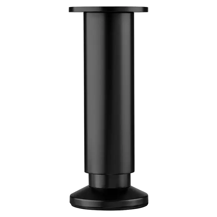 Walteco Teleskop-Möbelfuß - B x L: 3,8 x 3,8 cm, Durchmesser: 3,8 cm, Höhenverstellung: 15 cm - 16,5 cm, Traglast: 250 kg, Aluminium, Schwarz - Schwarzes, zylindrisches Möbelbein mit breiter Basis und flachem, rechteckigem Aufsatz. Ideal für moderne Möbeldesigns.