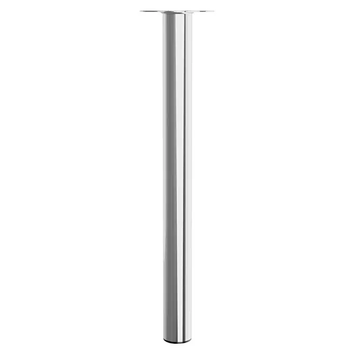 Walteco Möbelfuß - L x B x H: 6 x 6 x 70 cm, Ø x H: 6 x 70 cm, Traglast: 75 kg, Stahl, Silber - Ein einzelnes, glänzendes Chrom-Tischbein vor schwarzem Hintergrund. Ideal für moderne Möbeldesigns mit stilvollem Akzent.