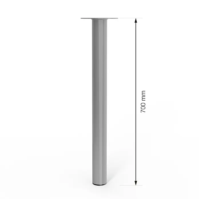 Walteco Möbelfuß - L x B x H: 6 x 6 x 70 cm, Ø x H: 6 x 70 cm, Traglast: 75 kg, Stahl, Grau - Darstellung eines 700 mm langen, grauen, sechseckigen Tischbeins mit Montageplatte. Perfekt für DIY-Möbelprojekte.