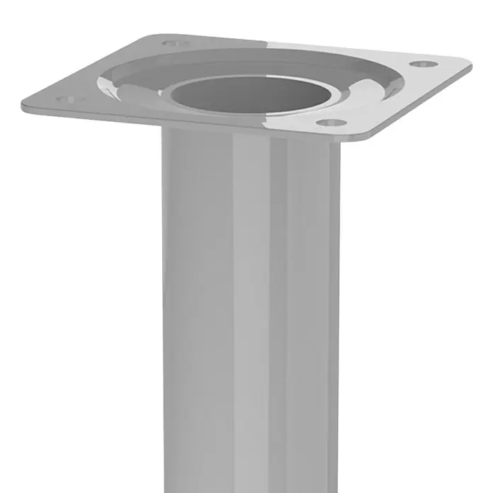 Walteco Möbelfuß - L x B x H: 3 x 3 x 40 cm, Ø x H: 3 x 40 cm, Traglast: 50 kg, Stahl, Grau - Ein grauer Pfosten mit quadratischer Basisplatte. Die Basisplatte hat vier Löcher zur Befestigung und eine zentrierte Öffnung.