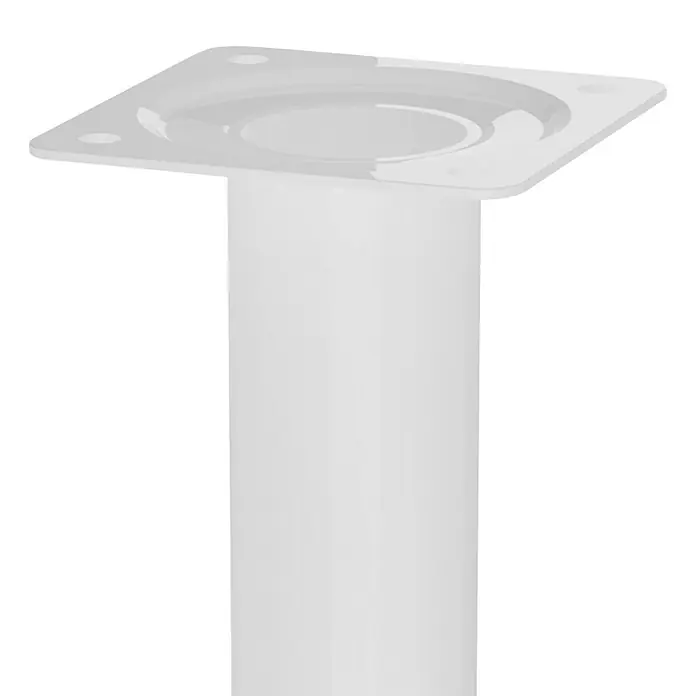 Walteco Möbelfuß - L x B x H: 3 x 3 x 25 cm, Ø x H: 3 x 25 cm, Traglast: 50 kg, Stahl, Weiß - Nahaufnahme eines weißen, zylindrischen Möbelfußes mit quadratischer Montageplatte, ideal für moderne Möbeldesigns.