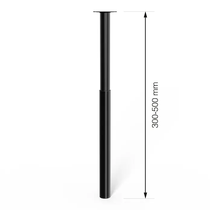 Walteco Teleskop-Möbelfuß - B x L: 3 x 3 cm, Durchmesser: 3 cm, Höhenverstellung: 30 cm - 50 cm, Traglast: 30 kg, Stahl, Schwarz - Schwarzes, verstellbares Tischbein aus Metall mit einer Länge von 300-500 mm für verschiedene Tischhöhen und Möbelprojekte.