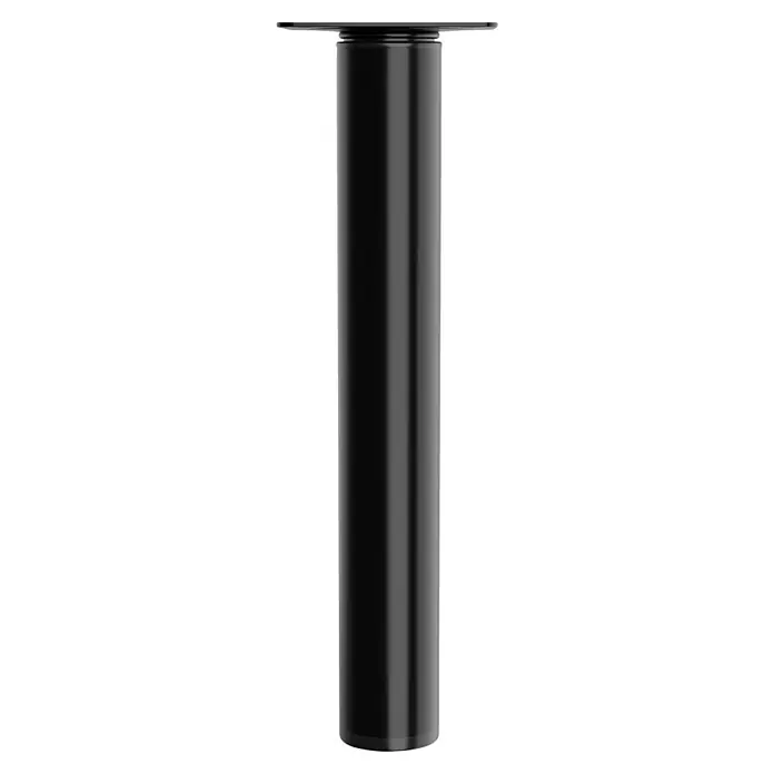 Walteco Teleskop-Möbelfuß - B x L: 3 x 3 cm, Durchmesser: 3 cm, Höhenverstellung: 21 cm - 35 cm, Traglast: 30 kg, Stahl, Schwarz - Nahaufnahme eines schlanken, schwarzen Tischbeins mit einer flachen Montageplatte, ideal für moderne Möbeldesigns.