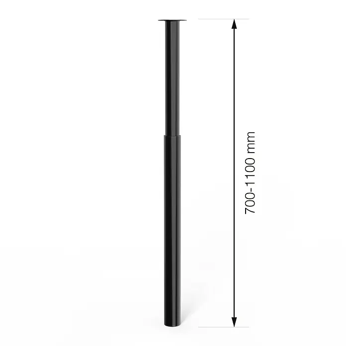 Walteco Teleskop-Möbelfuß - B x L: 6 x 6 cm, Höhenverstellung: 70 cm - 110 cm, Traglast: 80 kg, Stahl, Schwarz, Rund - Höhenverstellbares Tischbein aus Metall in Schwarz, variabel zwischen 700-1100 mm für flexible Tischgestaltungen.