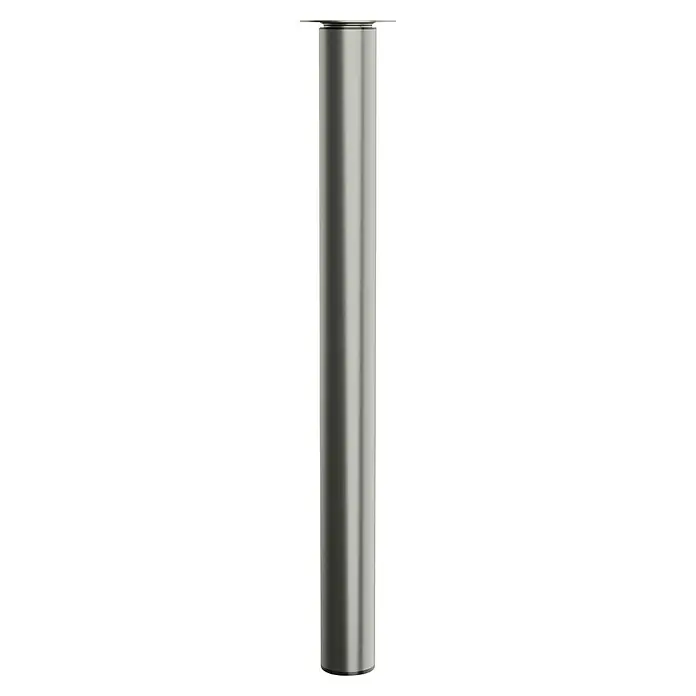 Walteco Teleskop-Möbelfuß - B x L: 6 x 6 cm, Höhenverstellung: 70 cm - 110 cm, Traglast: 80 kg, Stahl, Nickel, Rund - Eine glänzende, zylindrische Metallsäule, wahrscheinlich ein Möbelbein, vor einem schwarzen Hintergrund.