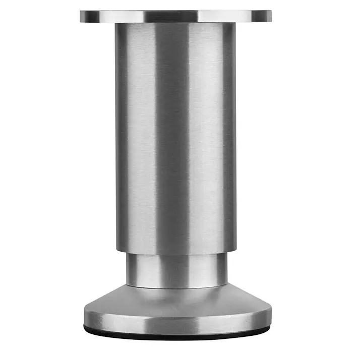 Walteco Teleskop-Möbelfuß - B x L: 3,8 x 3,8 cm, Durchmesser: 3,8 cm, Höhenverstellung: 10 cm - 11,5 cm, Traglast: 250 kg, Aluminium, Silber - Nahaufnahme eines verstellbaren Möbelfußes aus gebürstetem Stahl, ideal für Möbel, um Stabilität und ein modernes Aussehen zu gewährleisten.