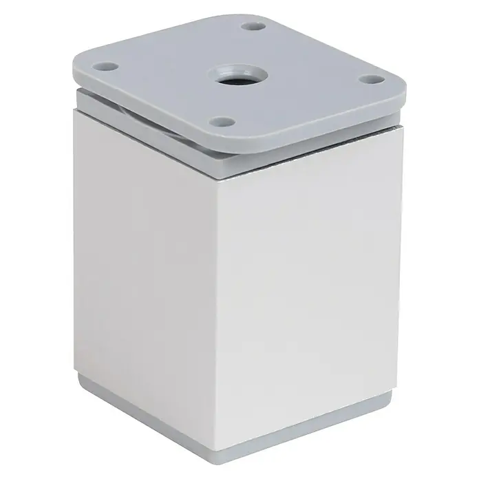 Walteco Teleskop-Möbelfuß - B x L: 4 x 4 cm, Höhenverstellung: 6 cm - 8 cm, Traglast: 50 kg, Kunststoff, Eckig - Quadratischer Möbelfuß mit grauer Platte und minimalistischem Design für moderne Möbel.