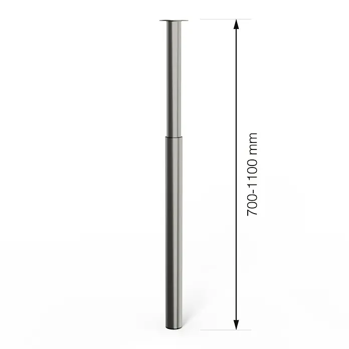 Walteco Teleskop-Möbelfuß - B x L: 6 x 6 cm, Höhenverstellung: 70 cm - 110 cm, Traglast: 80 kg, Stahl, Nickel, Rund - Verstellbares Möbelfuß-Design mit Höhenverstellung von 700-1100 mm für diverse Möbelanwendungen.