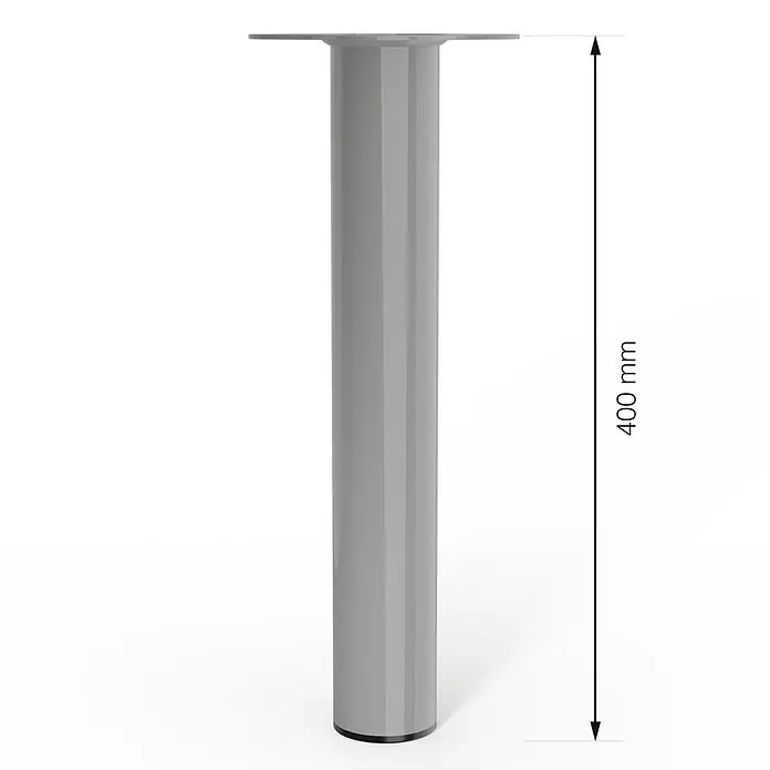 Walteco Möbelfuß - L x B x H: 6 x 6 x 40 cm, Ø x H: 6 x 40 cm, Traglast: 75 kg, Stahl, Grau - Abgebildet ist ein silbernes Tischbein mit einer Höhe von 400 mm, das für Möbeldesigns verwendet wird. Ideal für DIY-Projekte und moderne Einrichtungen.
