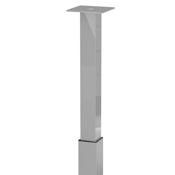 Walteco Teleskop-Möbelfuß - B x L: 6 x 6 cm, Höhenverstellung: 70 cm - 110 cm, Traglast: 80 kg, Stahl, Grau, Eckig - Das Bild zeigt eine silberfarbene höhenverstellbare Tischbein, die für ergonomische Arbeitsplätze geeignet ist. Ideal für Büro oder Homeoffice.
