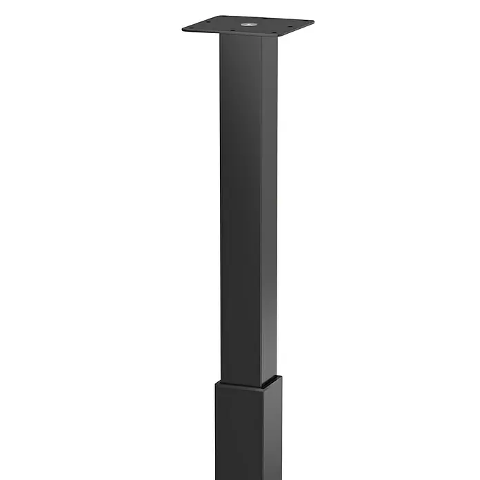 Walteco Teleskop-Möbelfuß - B x L: 6 x 6 cm, Höhenverstellung: 70 cm - 110 cm, Traglast: 80 kg, Stahl, Schwarz, Eckig - Schwarze, höhenverstellbare Tischbein-Konstruktion mit quadratischem Design und stabiler Fußplatte für moderne Büromöbel.