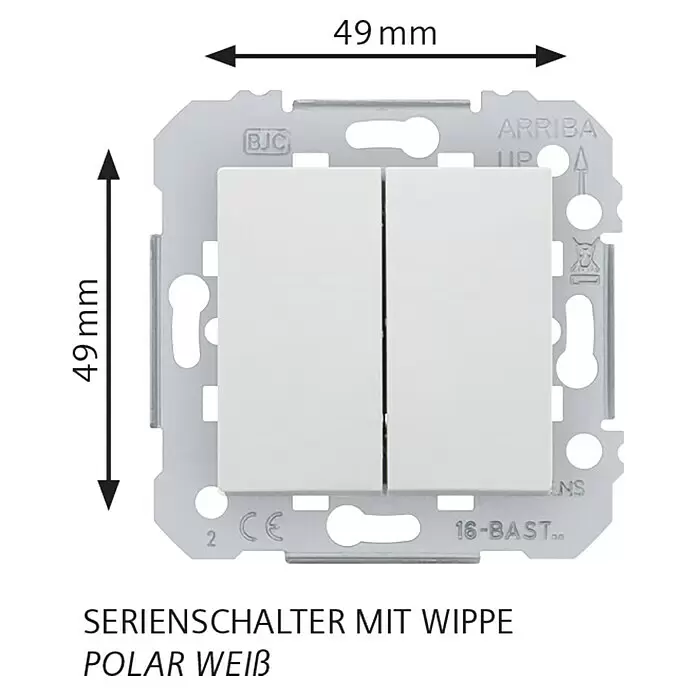 Siemens DELTA Viva Serienschalter SIE039611 - Polar Weiß, Glänzend, Unterputzmontage, 10 A - Polarweißer Serienschalter mit Doppelwippe und Metallrahmen, 49x49mm.