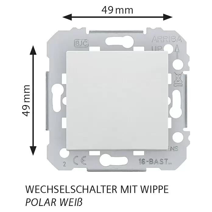 Siemens DELTA Viva Wechselschalter SIE039628 - Polar Weiß, Glänzend, Unterputzmontage, 10 A - Weißer Wechselschalter-Einsatz mit Wippe, 49x49mm, auf Metallrahmen.