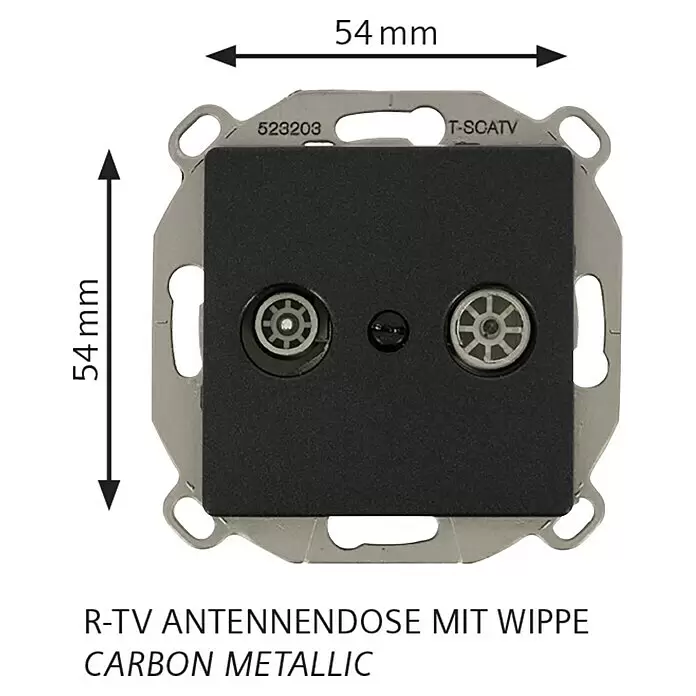 Siemens DELTA Mega Antennendose SIE039505 - Carbon Metallic, Glänzend, Kunststoff, Unterputzmontage - Carbon metallic R-TV Antennendose mit zwei Anschlüssen, 54x54mm.