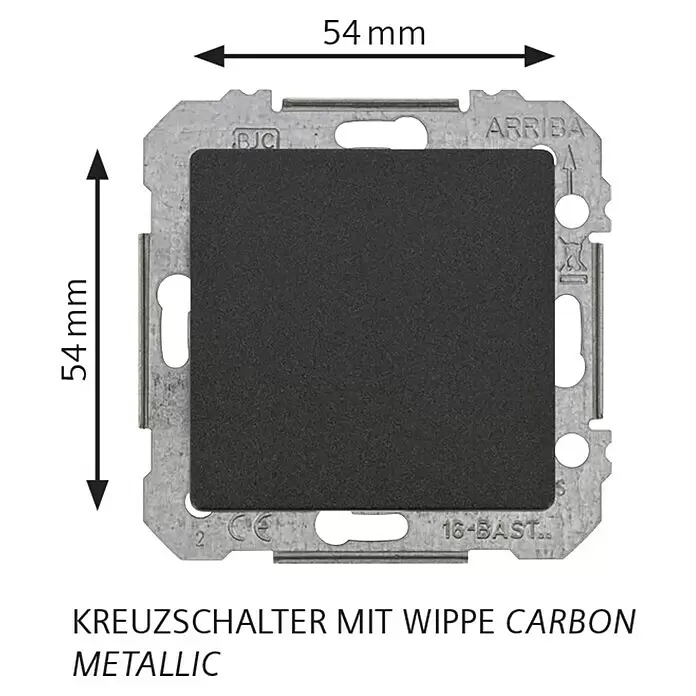 Siemens DELTA Mega Kreuzschalter SIE039468 - Carbon Metallic, Glänzend, Unterputzmontage, 10 A - Quadratischer 54x54mm Kreuzschalter mit Wippe in Carbon Metallic.