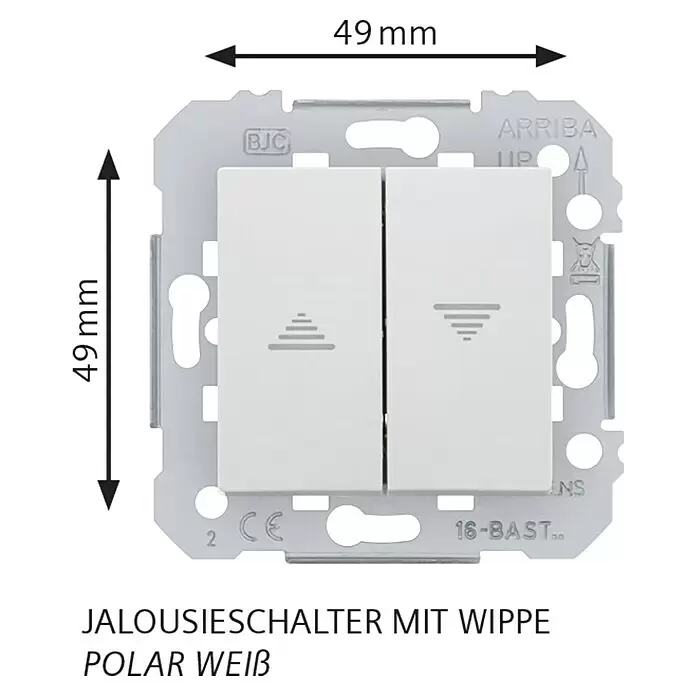 Siemens DELTA Viva Jalousieschalter SIE039741 - Polar Weiß, Glänzend, Unterputzmontage, 10 A - Polarweißer Doppelwippschalter für Jalousien mit Metallrahmen.