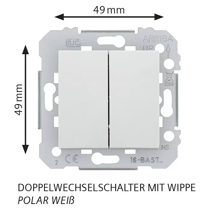 Siemens DELTA Viva Doppelwechselschalter SIE039635 - Polar Weiß, Glänzend, Unterputzmontage, 10 A - Doppelwechselschalter mit Wippe, polarweiß, auf Metallrahmen.