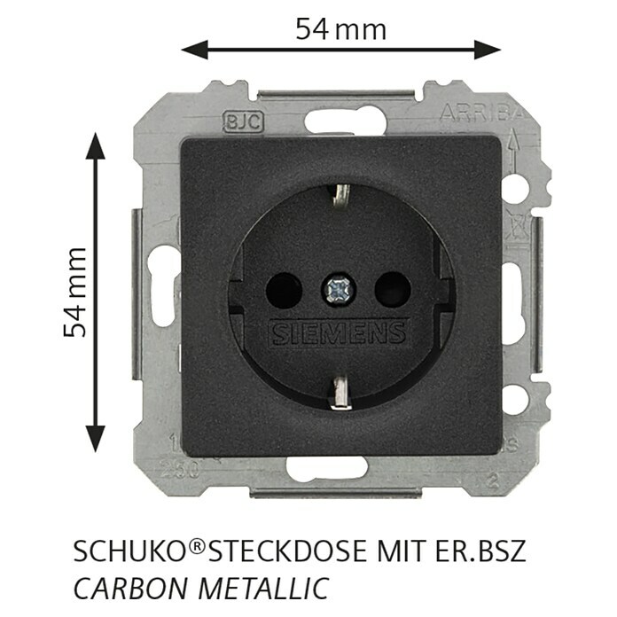 Siemens DELTA Mega Steckdose SIE039475 (Carbon Metallic, Glänzend, 16 A, Unterputz) | BAUHAUS