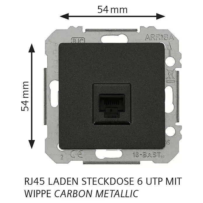 Siemens DELTA Mega UAE-Dose SIE039512 - Carbon Metallic, Glänzend, Kunststoff, Unterputzmontage - Anthrazitfarbene RJ45 Netzwerksteckdose mit Metallrahmen, 54x54 mm. Für UTP-Anschlüsse.