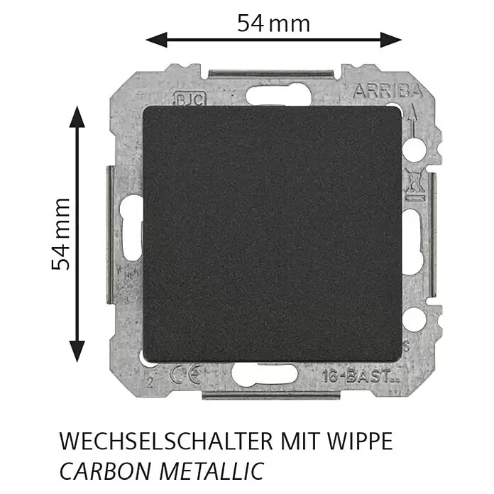 Siemens DELTA Mega Wechselschalter SIE039420 - Carbon Metallic, Glänzend, Unterputzmontage, 10 A - Quadratischer Carbon metallic Wechselschalter mit Wippe, 54x54mm.