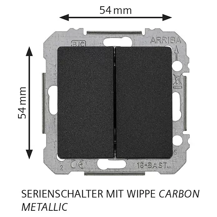 Siemens DELTA Mega Serienschalter SIE039413 - Carbon Metallic, Glänzend, Unterputzmontage, 10 A - Carbon-Metallic-Doppelserienschalter, 54x54mm.
