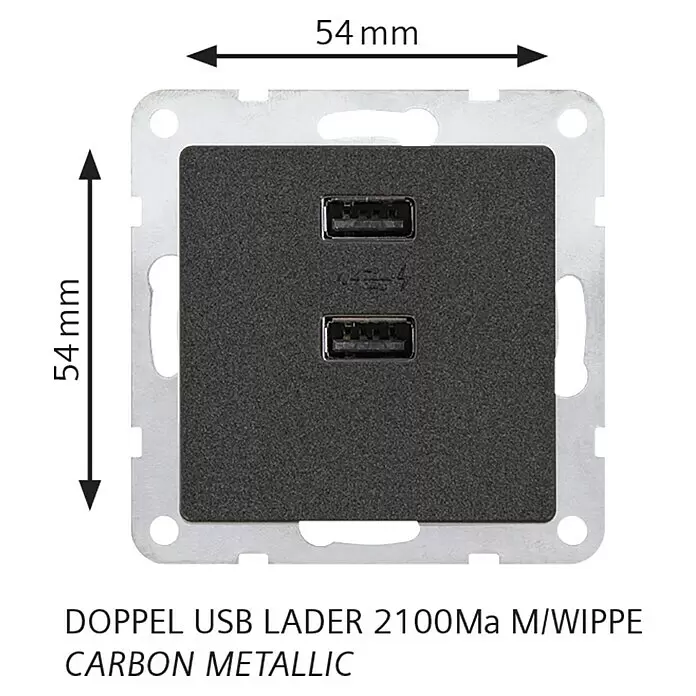 Siemens DELTA Mega Steckdosen-USB-Einsatz SIE039499 - Carbon Metallic, Glänzend, Unterputzmontage - Skizze