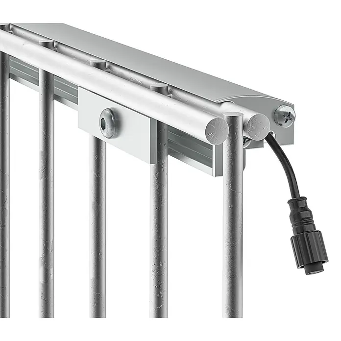LyghtUp Zaunbeleuchtung - Länge: 196 cm, Silber, Passend für: Doppelstabmatten und Gabionen - Metallkonstruktion mit Schrauben und Kabelverbindung, ideal für industrielle Anwendungen und zur sicheren Befestigung von Bauteilen.