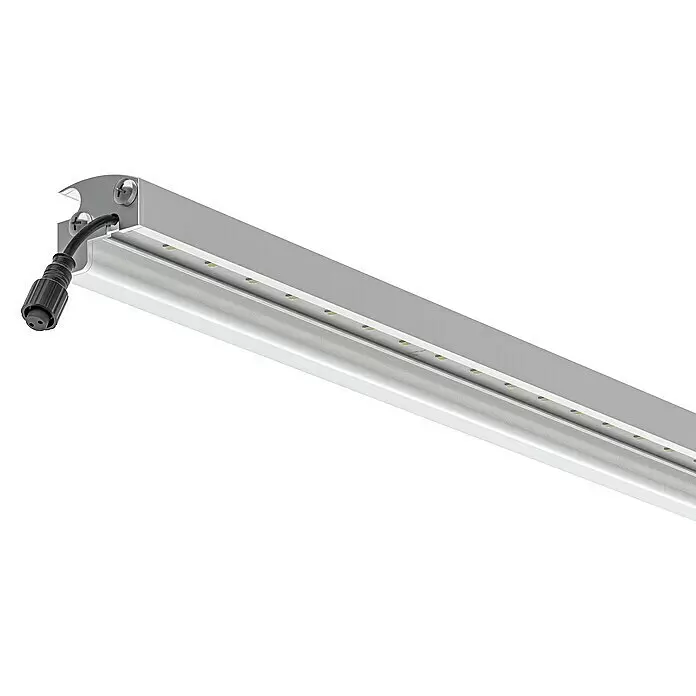 LyghtUp Zaunbeleuchtung - Länge: 196 cm, Silber, Passend für: Doppelstabmatten und Gabionen - Silberne LED-Lichtleiste mit sichtbaren Dioden und schwarzem Stromanschlusskabel.