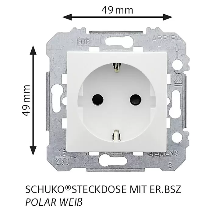 Siemens DELTA Viva Steckdose SIE039673 - Polar Weiß, Glänzend, Kunststoff, Unterputzmontage - Polarweiße SCHUKO-Steckdose mit erhöhtem Berührungsschutz und Metallrahmen (49x49 mm).
