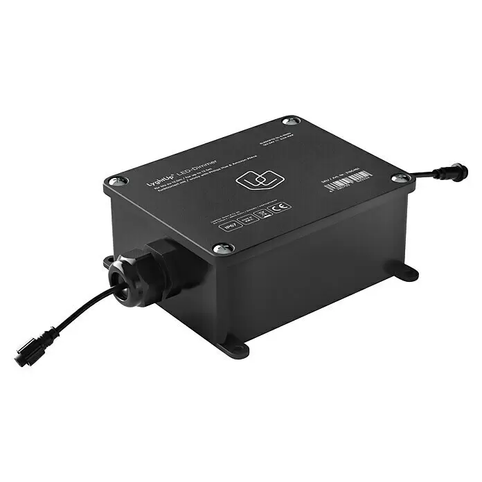 LyghtUp LED-Dimmer - Schwarz, Kunststoff, Passend für: LyghtUp Zaunbeleuchtung - Schwarzer LyghtUp LED-Dimmer mit IP67-Schutz, kompatibel mit Smart Home Systemen, mit Kabelanschlüssen.