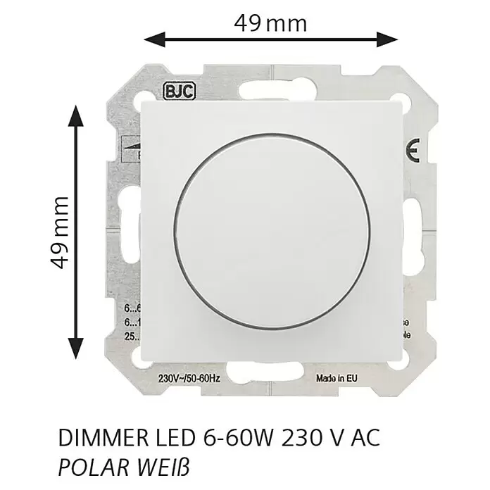 Siemens DELTA Viva LED-Dimmer SIE039727 - Polar Weiß, Kunststoff - Weißer quadratischer LED-Dimmschalter mit rundem Knopf auf Metallrahmen, 49x49mm, 6-60W 230V AC.