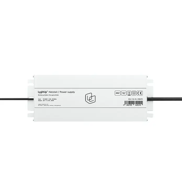 LyghtUp Netzteil - Silber, Passend für: LyghtUp LED-Lichtleisten - Netzteil von LyghtUp, geeignet für bis zu 12,5 m, mit IP67-Schutz und CE-Kennzeichnung für den europäischen Markt.