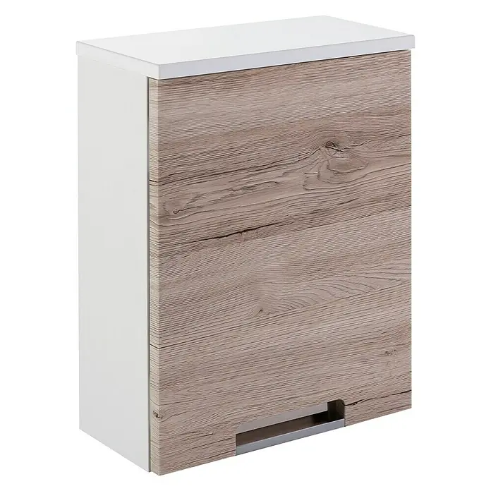Schildmeyer Sunny Oberschrank - 33 x 16,8 x 46,5 cm, Eiche Natur - Modern gestalteter Hängeschrank mit Holzfront und weißem Korpus für Badezimmer oder Gäste-WC. Praktische Stauraumlösung.