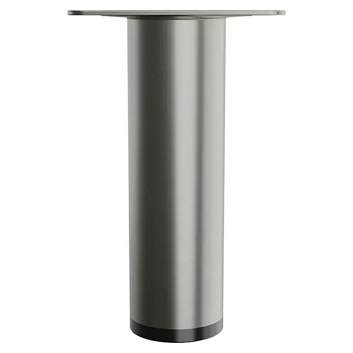 Walteco Möbelfuß - L x B x H: 3 x 3 x 10 cm, Ø x H: 3 x 10 cm, Traglast: 50 kg, Stahl, Nickel - Das Bild zeigt ein modernes, silberfarbenes Tischbein aus Metall, das sich durch sein schlichtes und elegantes Design auszeichnet.