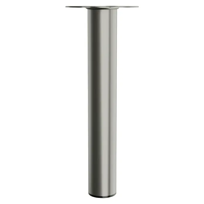 Walteco Möbelfuß - L x B x H: 6 x 6 x 40 cm, Ø x H: 6 x 40 cm, Traglast: 75 kg, Stahl, Nickel - Detailaufnahme eines silberfarbenen Tischbeins mit flacher Montageplatte, ideal für moderne Möbeldesigns.