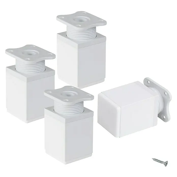 Walteco Möbelfuß-Set - L x B x H: 4 x 4 x 6 cm, Traglast: 50 kg, Kunststoff, 4 Stk. - Vier weiße Möbelfüße mit Montageplatte und einer Schraube, ideal für Möbel aller Art.