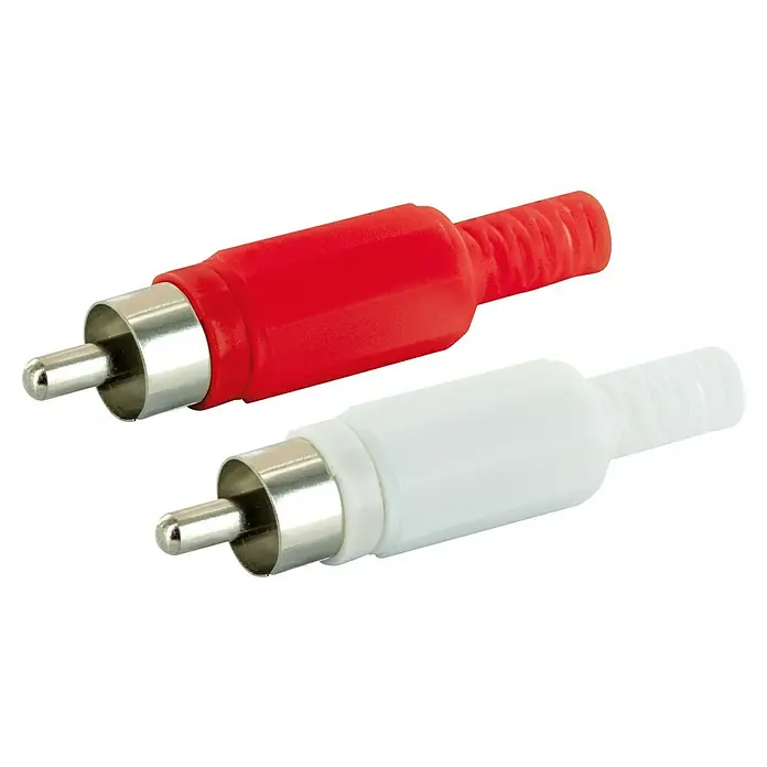 Schwaiger Cinch-Stecker Set - 2 Stk., Weiß/Rot - Rote und weiße Cinch-Stecker. Die Stecker sind für Audio- und Videoanwendungen konzipiert und bieten eine zuverlässige Verbindung.