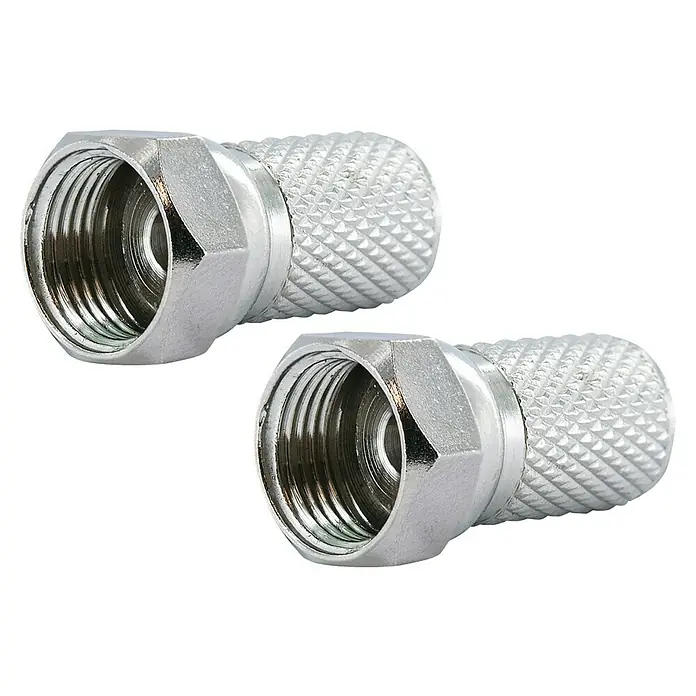 Schwaiger F-Stecker-Set Standard - 8 mm, 2 Stk. - Zwei F-Stecker aus Metall im Detail, ideal für Kabelverbindungen.