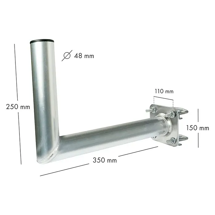 Schwaiger Mast-Balkonausleger - 30 cm Wandabstand, Aluminium, Silber - Nahaufnahme einer L-förmigen TV-Antennenhalterung aus Metall mit Maßangaben.