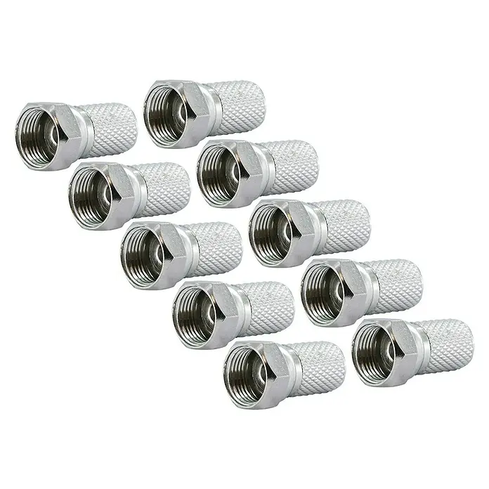 Schwaiger F-Stecker-Set Standard - 7 mm, 10 Stk. - Bild einer Gruppe von F-Steckern, die für Koaxialkabel verwendet werden, um eine sichere Verbindung herzustellen und das Signal zu übertragen.