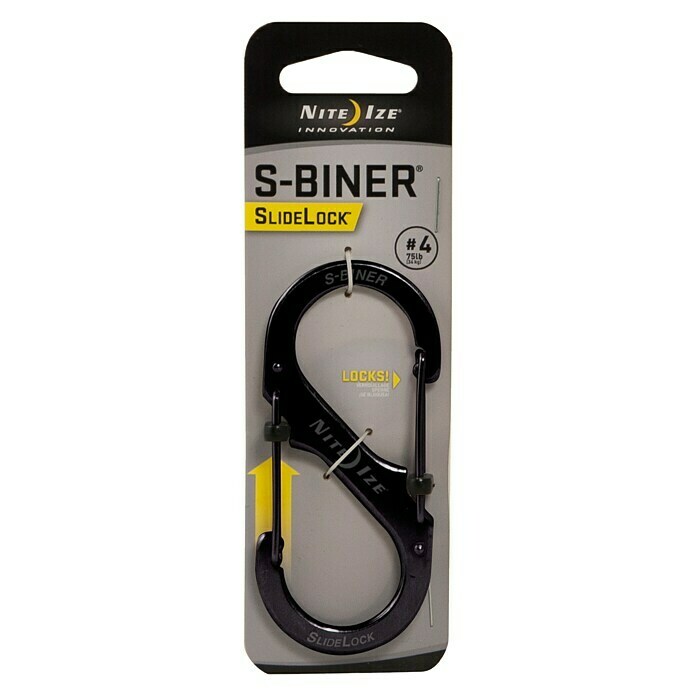 Nite Ize Doppelkarabiner Slide Lock (89 x 38 mm, Edelstahl, Schwarz, Zugfestigkeit: 33 kg)