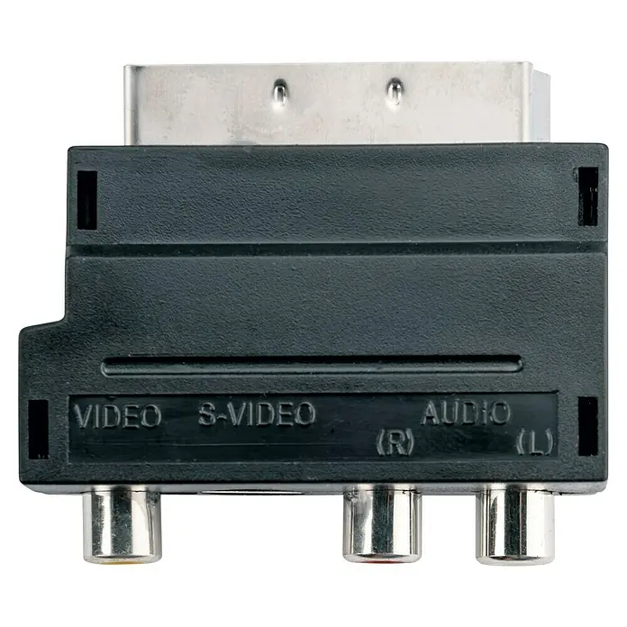 Schwaiger Videoadapter - 3 x Cinch-Kupplung, 1 x Scart-Stecker, 1 x S-Video-Kupplung - SCART-auf-Cinch-Adapter für Video- und Audioanschlüsse. Ermöglicht die Verbindung von Geräten mit unterschiedlichen Anschlüssen.