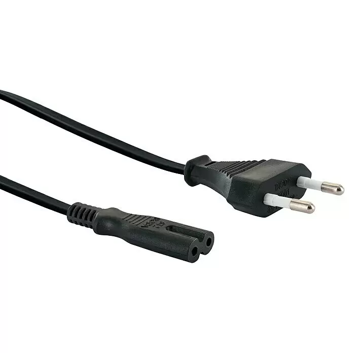 Schwaiger Netzkabel - Schwarz, 1 x Kaltgerätebuchse - Schwarzes Stromkabel mit 2-poligem Eurostecker und IEC C7-Kleingerätestecker.