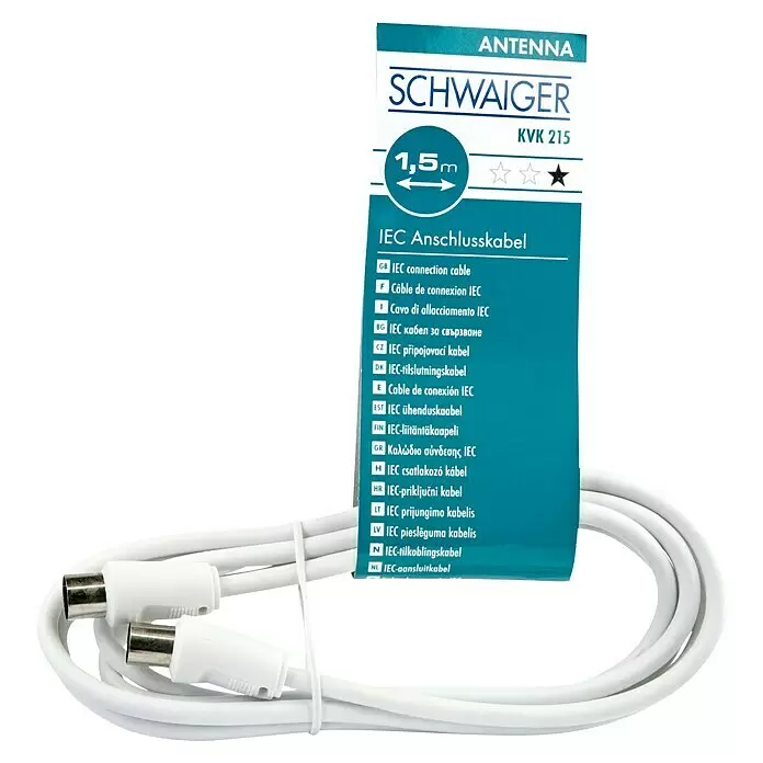 Schwaiger Koaxialkabel - 1,5 m, Weiß, Schirmungsmaß: 75 dB, IEC-Stecker, IEC-Buchse - Vorderansicht