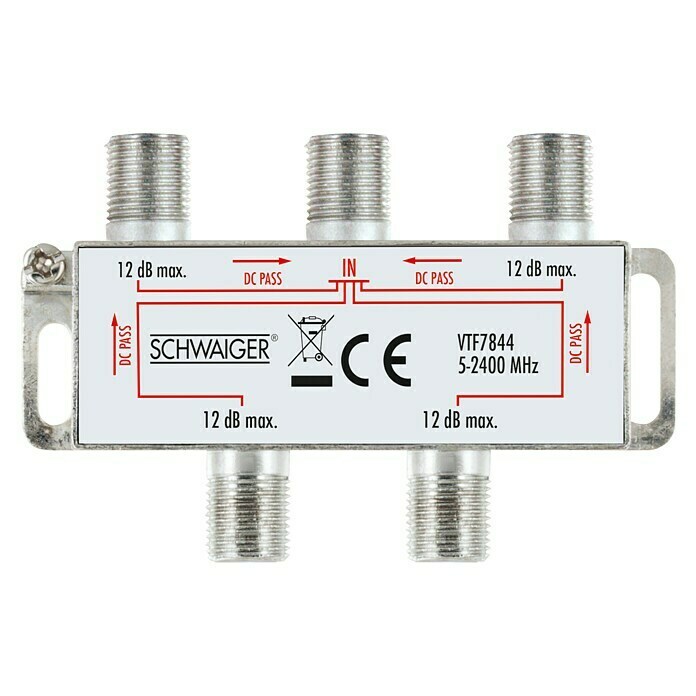 Schwaiger Verteiler (4-fach, F-Buchse, 5 - 2.400 MHz, 12 dB)
