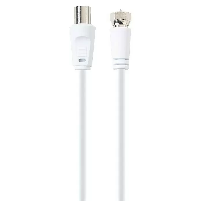 Schwaiger Adapterkabel SAT/Antenne - F-Stecker, IEC-Buchse, Weiß, 75 dB - Weißes Koaxialkabel mit TV-Antennenstecker und F-Stecker.