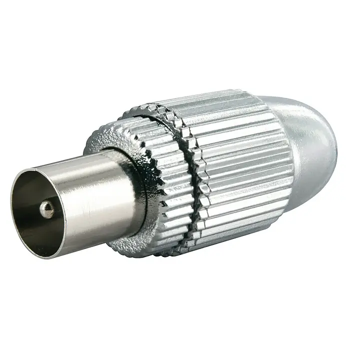 Schwaiger Koax-Stecker HQ - IEC-Stecker, Kunststoff, Verchromt, Schraubbare Innenleiter, 1 Stk. - Ein silberfarbener Koaxialstecker für den Anschluss von Antennenkabeln, der eine zuverlässige Verbindung gewährleistet.