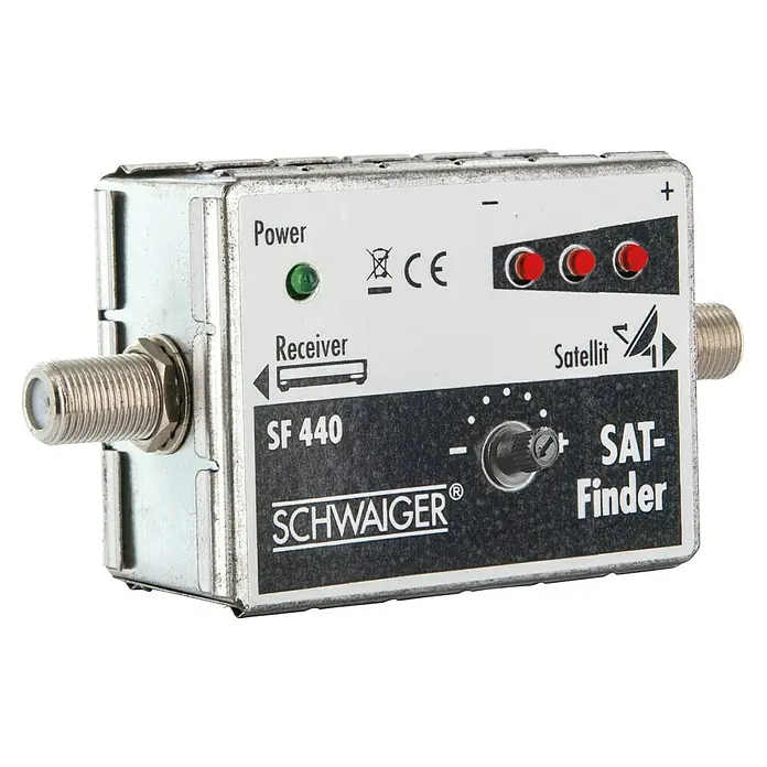 Schwaiger SAT-Finder 3+1 LED - F-Buchse, 950 - 2.150 MHz - Sat-Finder SF 440 von Schwaiger für die Satelliteninstallation und -ausrichtung, mit Power-Anzeige und Receiver-Anschluss für optimale Signalstärke.