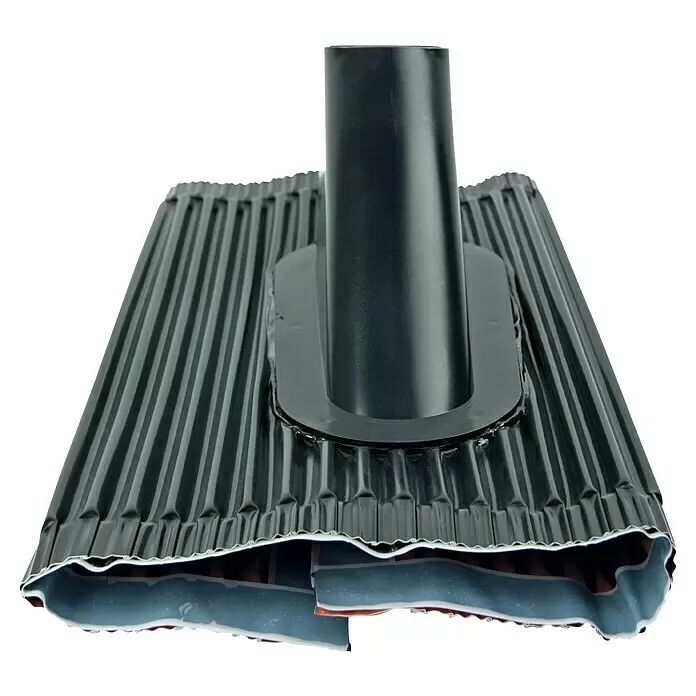 Schwaiger Dachhaube - Aluminium, Kunststoffbeschichtet, Wetterbeständig, Schwarz - Dunkle, gewellte Dachmanschette mit flexibler Rohrmanschette zur Abdichtung von Durchführungen auf Profildächern.